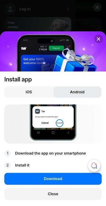Install app screen — Android APK download process