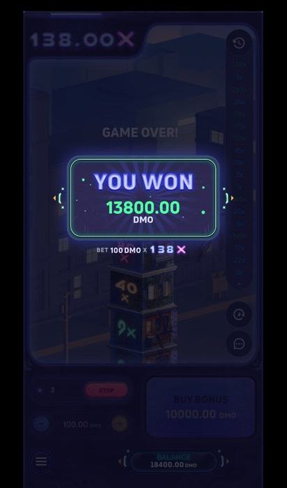 Tower X on Android — multiplier history panel