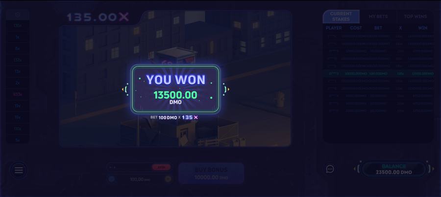 Tower X bet controls in demo — + and − buttons, identical to real money mode