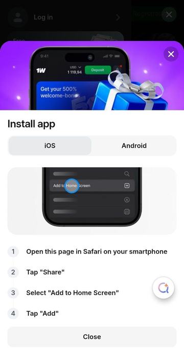 iOS PWA install — Add to Home Screen via Safari
