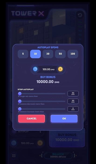 Tower X mobile — autoplay running on device