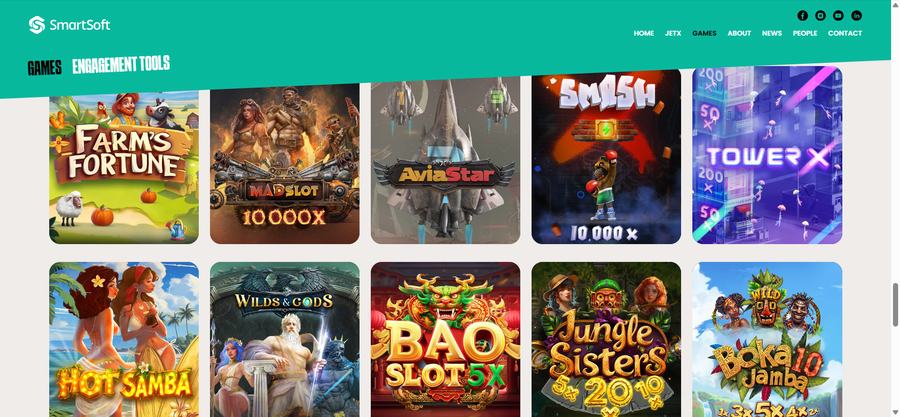 Tower X running on official Smartsoft Gaming demo — SMARTSOFT GAMING branding visible in top bar